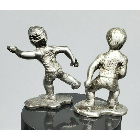 2 Vintage Pewter Mini Figurines Boys Playing Mini Shelf Sitter Home Décor - Picture 2 of 11